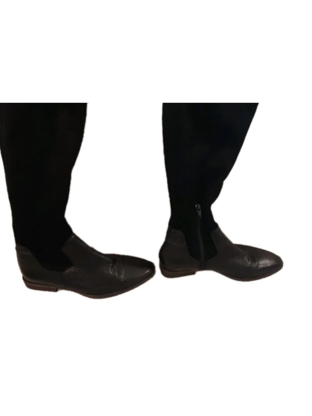 FREE PEOPLE-BICOASTAL Over Knee Boots-Black- Low Heel-Zip & Tie Sz 36/6